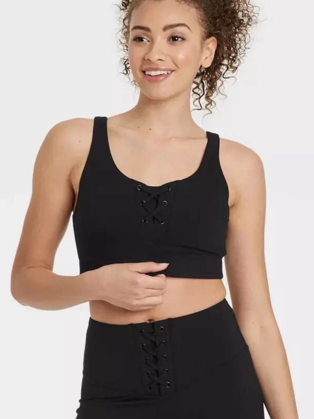 JoyLab Black Lace-Up Seamless Bralette